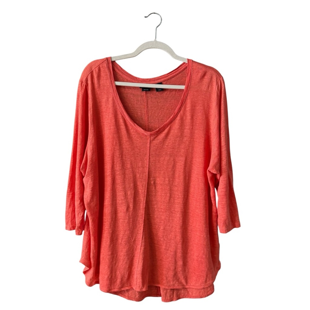 Tahari 100% Linen Boxy Blouse Top Plus Size‎ 1X Orange Casual Resortwear Neutral